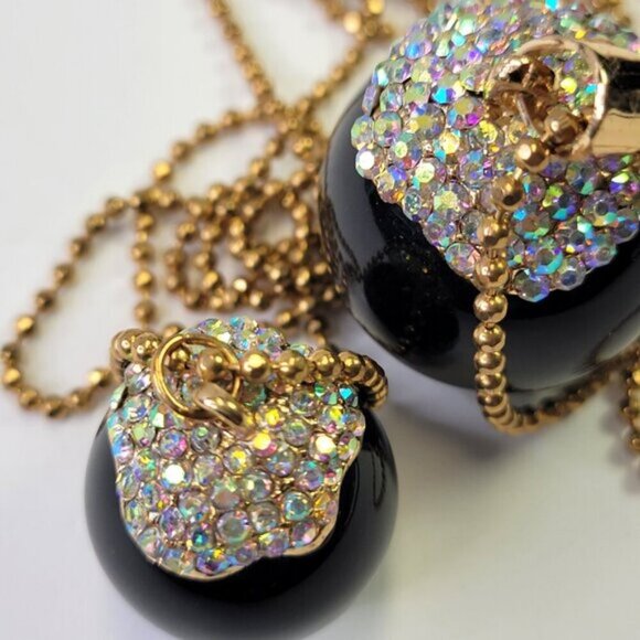 Black Sphere Fashion Diamonds Accents Necklace Pendant Large Black Round ball - Picture 6 of 8